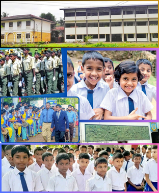 Kahaduwa National School: buildings, students in uniform, marching band, and smiling children.